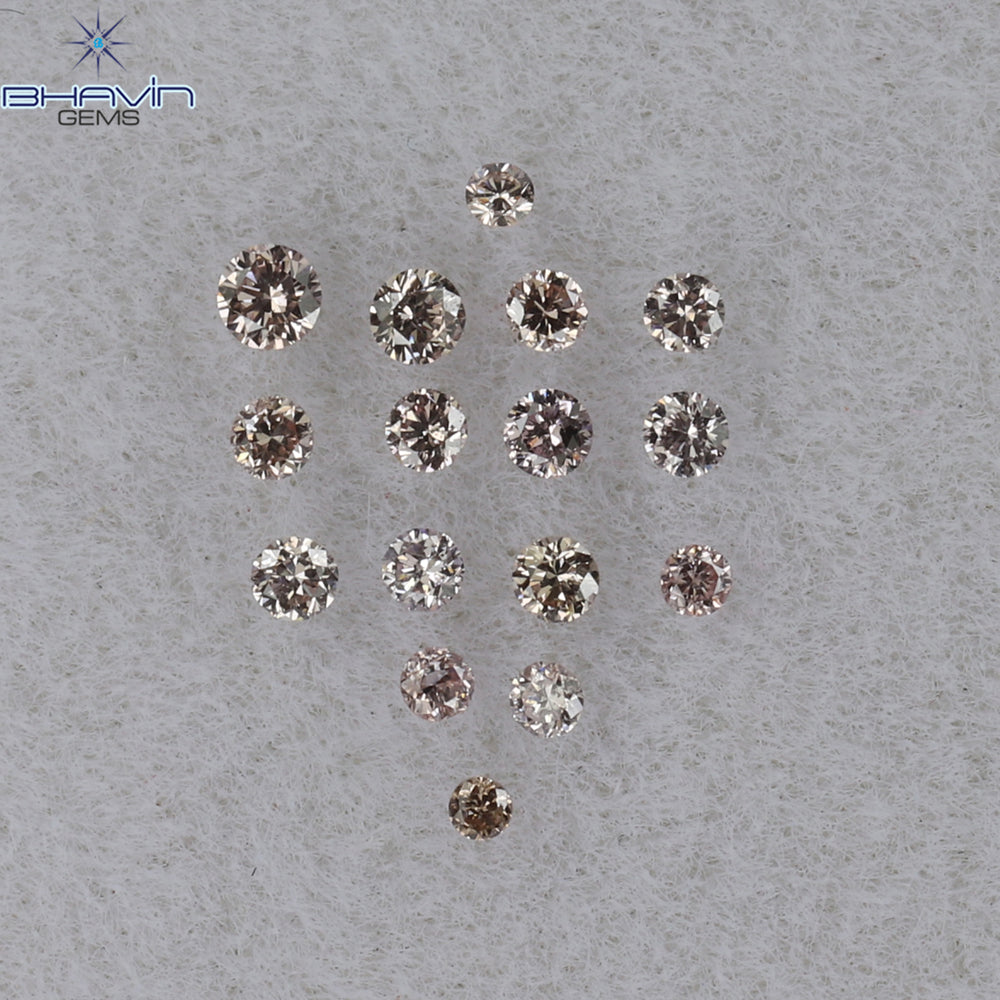 0.09 CT/16 Pcs Round Shape Natural Loose Diamond Brown Pink Argyle Color VS2 Clarity (1.40 MM)