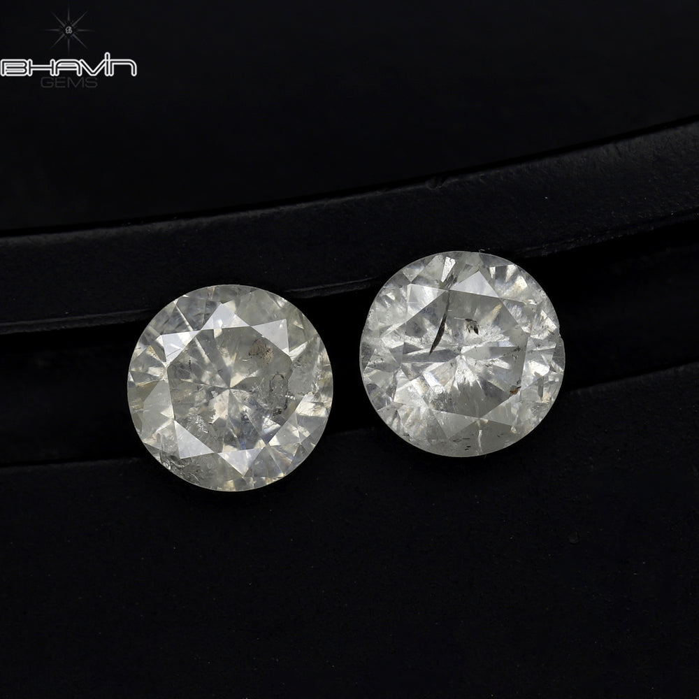 0.81 CT/2 Pcs Round Shape Natural Loose Diamond White Color I3 Clarity (4.68 MM)