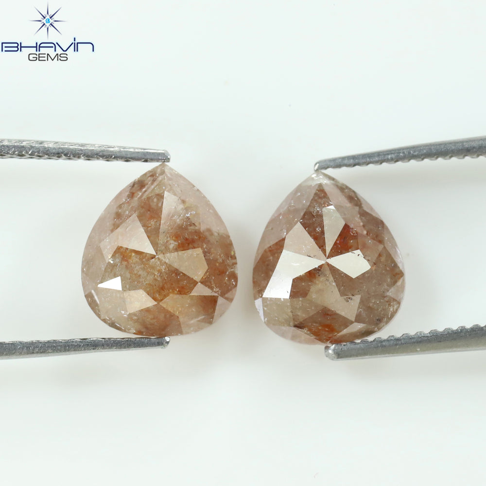2.86 CT/2 Pcs Pear Shape Natural Loose Diamond Peach Color I3 Clarity (8.13 MM)