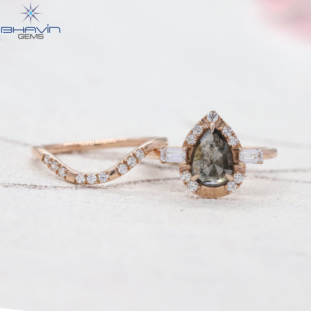 Pear Diamond Natural Diamond Ring Salt And Pepper Color Gold Ring Engagement Ring