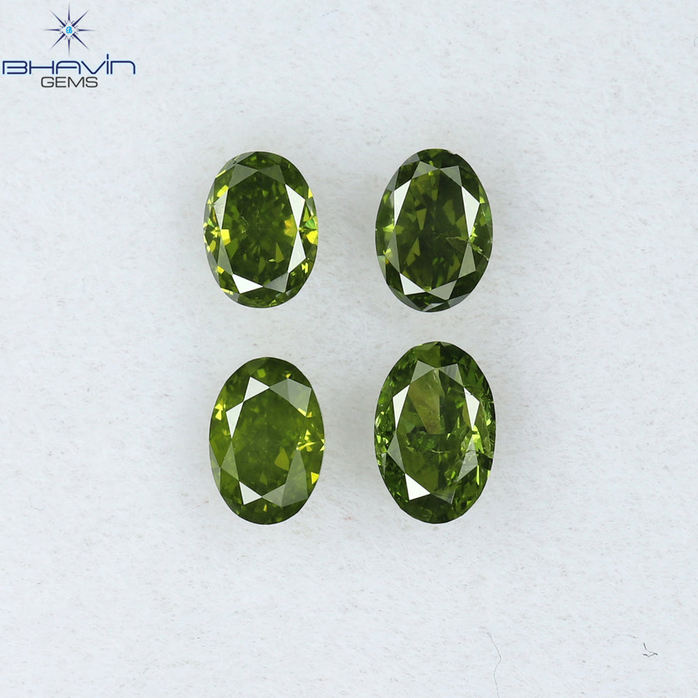 0.59 CT/4 Pcs Oval Shape Natural Diamond Green Color SI Clarity (4.22 MM)