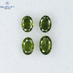 0.59 CT/4 Pcs Oval Shape Natural Diamond Green Color SI Clarity (4.22 MM)