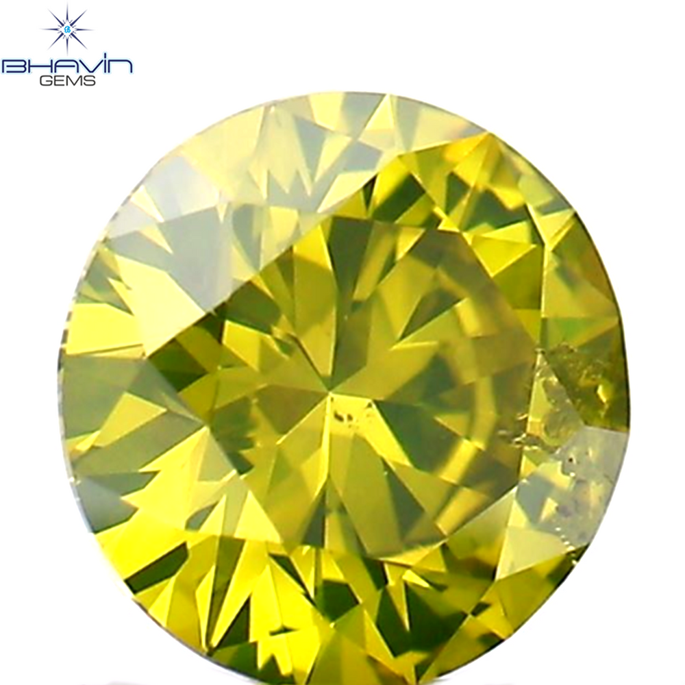 1.02 CT ラウンド シェイプ ナチュラル ダイヤモンド グリーン イエロー カラー SI1 クラリティ (5.63 MM)