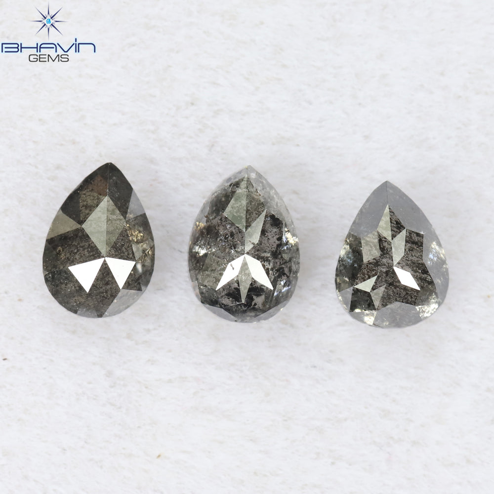 0.95 CT/3 PCS Pear Shape Natural Diamond Salt And pepper Color I3 Clarity (5.02 MM)