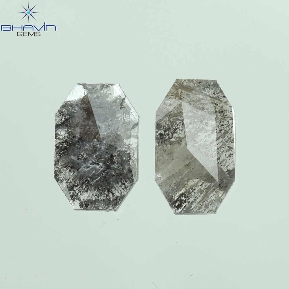 0.42 CT/2 Pcs Emerald Slice Shape Natural Diamond  Salt And Pepper Color I3 Clarity (6.48 MM)