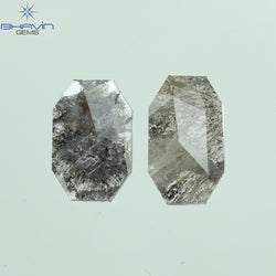 0.42 CT/2 Pcs Emerald Slice Shape Natural Diamond  Salt And Pepper Color I3 Clarity (6.48 MM)