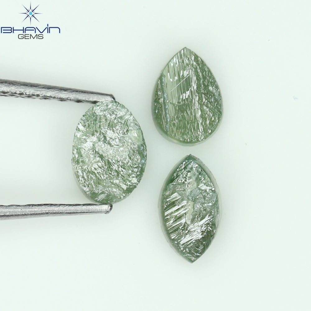 1.13 CT /3 Pcs Uncut Shape Green Natural Loose Diamond I3 Clarity (5.50 MM)