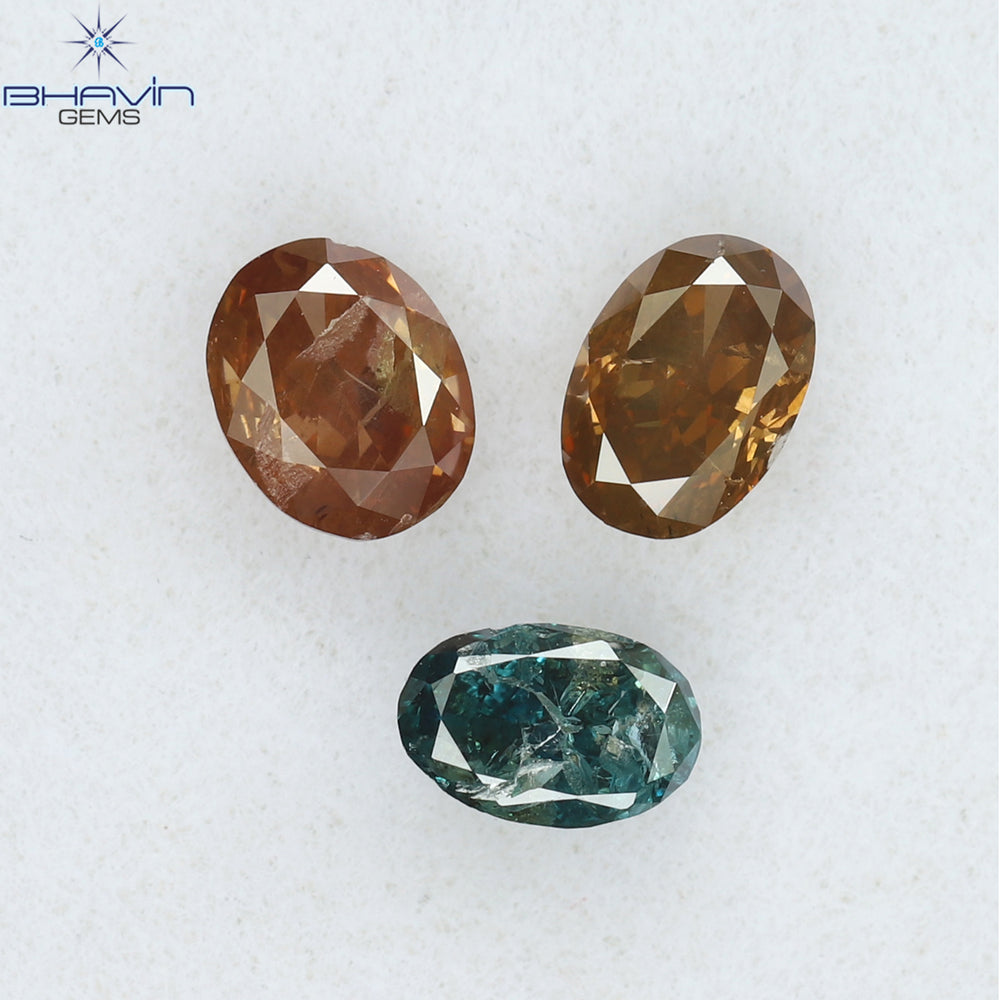 0.65 CT/3 Pcs Oval Shape Enhanced Pink Blue Color Natural Loose Diamond SI2 Clarity (4.25 MM)