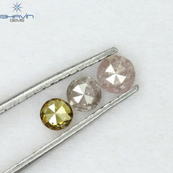 0.43 CT/3 Pcs Round Rose Cut Shape Natural Diamond Pink Color I3 Clarity (3.65 MM)