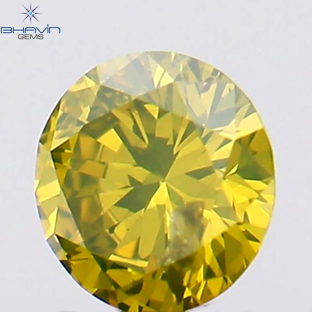 0.12 CT Round Shape Natural Diamond Green Yellow Color SI1 Clarity (3.27 MM)