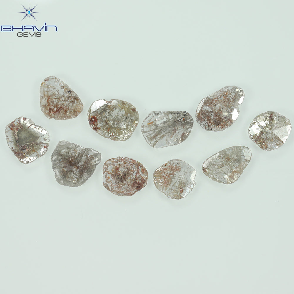 5.42 CT/10 Pcs Slice Shape Natural Loose Diamond Salt And Pepper Color I3 Clarity (10.18 MM)