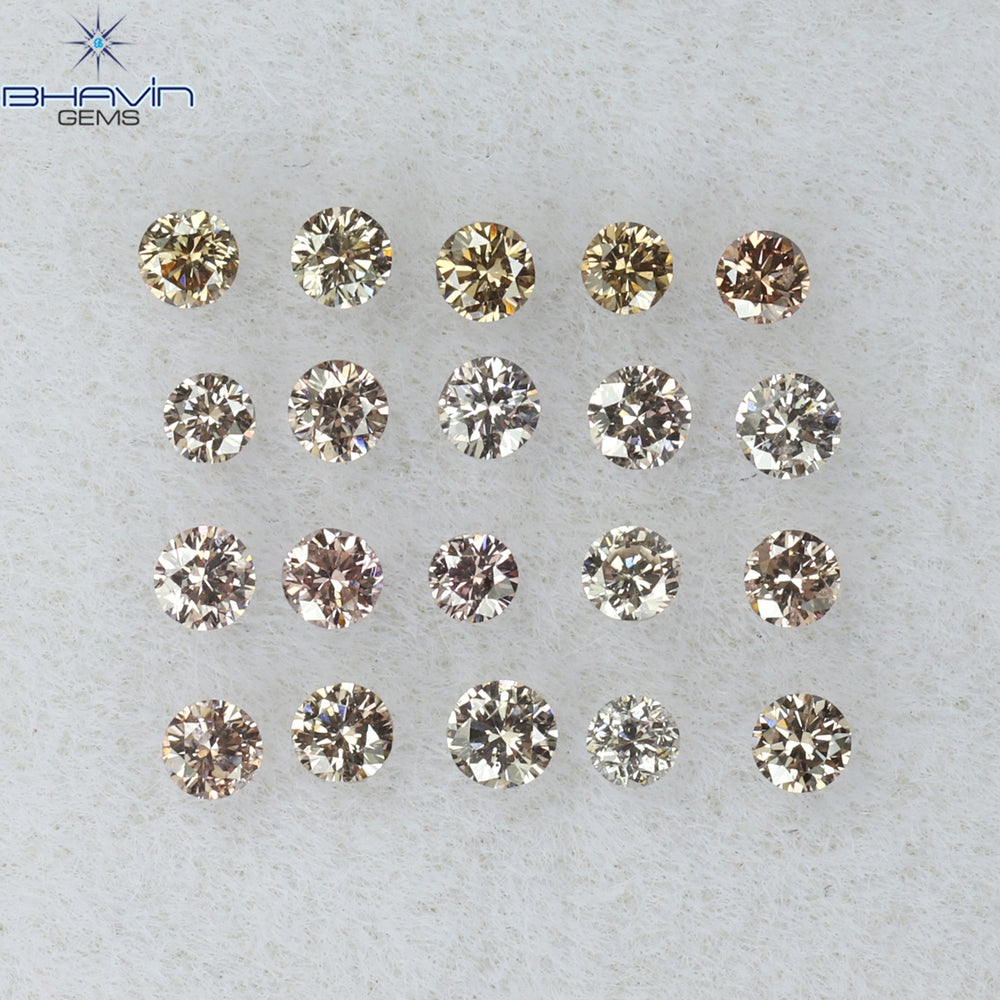 0.29 CT/20 Pcs Round Shape Natural Loose Diamond Brown Pink Argyle Color VS-SI Clarity (1.60 MM)