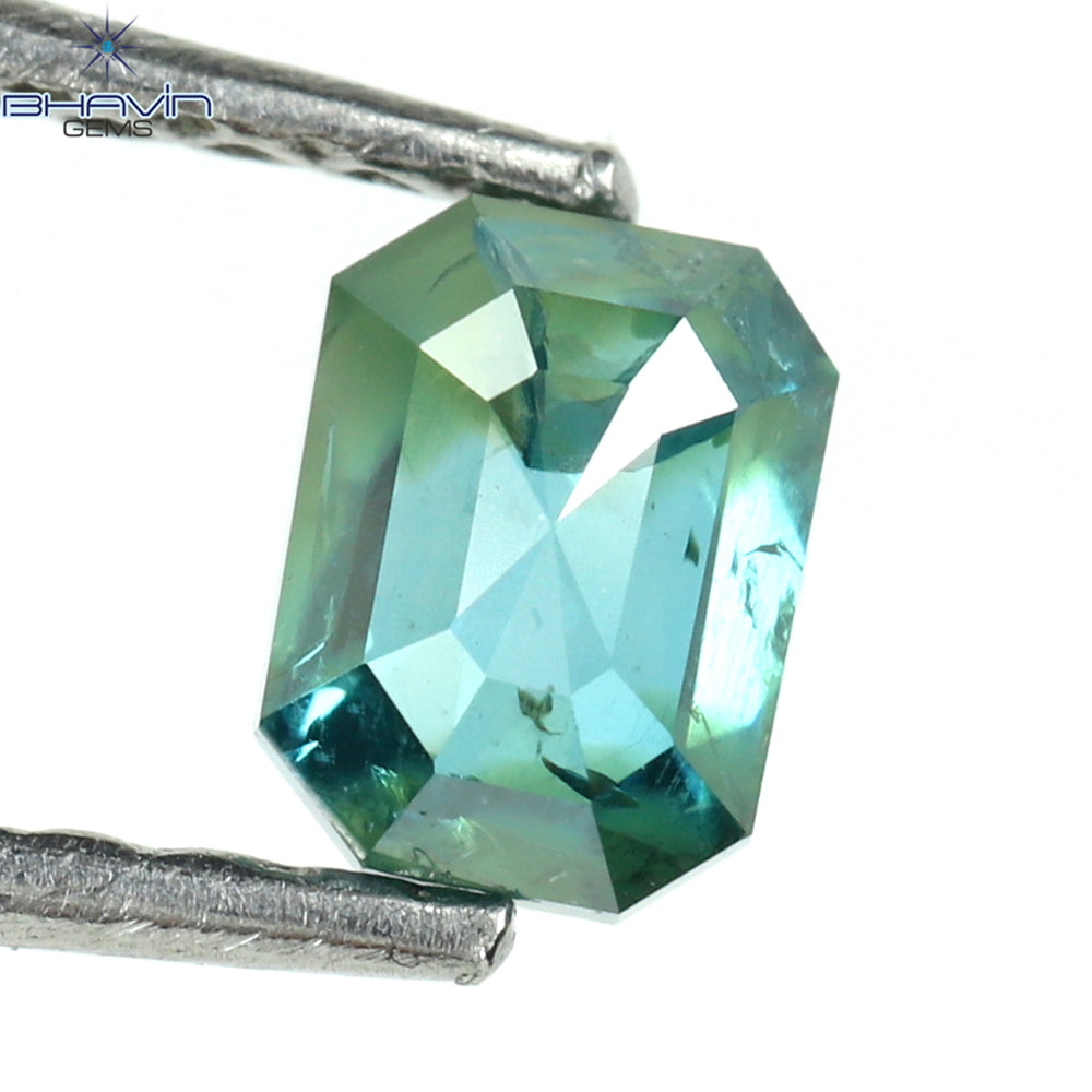 0.38 CT Emerald Shape Enhanced Blue Color Natural Diamond I2 Clarity (4.46 MM)
