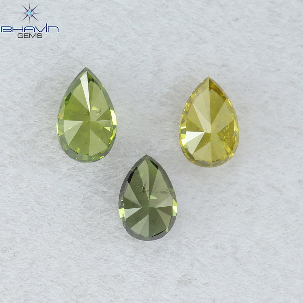 0.41 CT/3 Pcs Pear Shape Natural Diamond Green Yellow Color SI Clarity (4.21 MM)