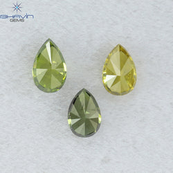 0.41 CT/3 Pcs Pear Shape Natural Diamond Green Yellow Color SI Clarity (4.21 MM)