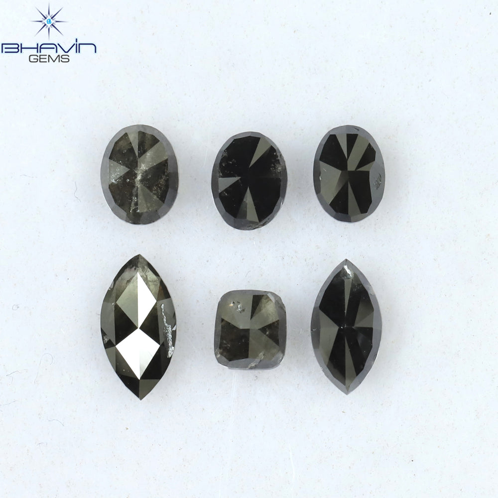 1.50 CT/6 PCS Mix Shape Natural Diamond Black Color Opaque Clarity (6.35 MM)