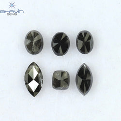 1.50 CT/6 PCS Mix Shape Natural Diamond Black Color Opaque Clarity (6.35 MM)
