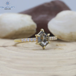 Hexagon Diamond Salt And Pepper Diamond Natural Diamond Ring Gold Ring Engagement Ring