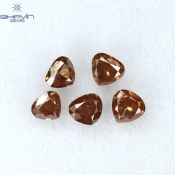 0.64 CT/5 Pcs Heart Shape Natural Loose Diamond Pink Color SI1 Clarity (3.20 MM)