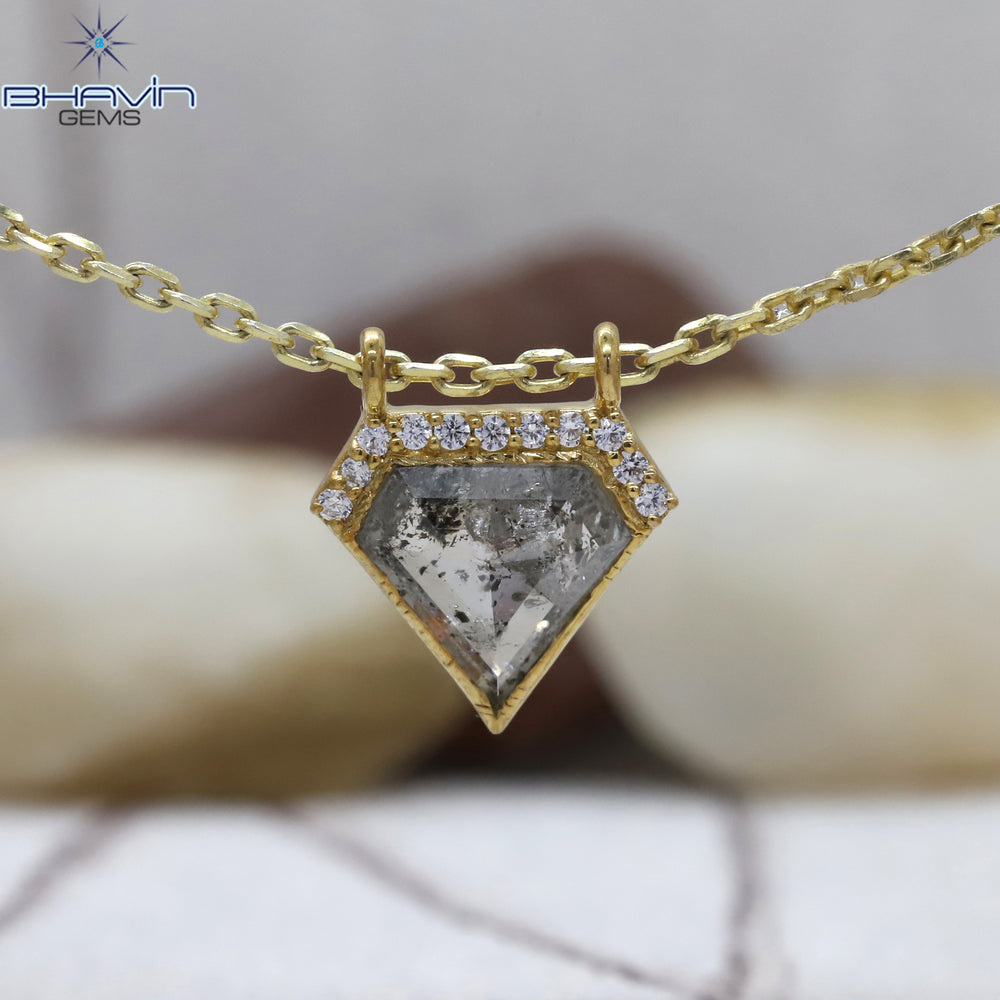 Pentagon Diamond Salt And Pepper Diamond Yellow Gold Pendant Bridal Necklace Pendant
