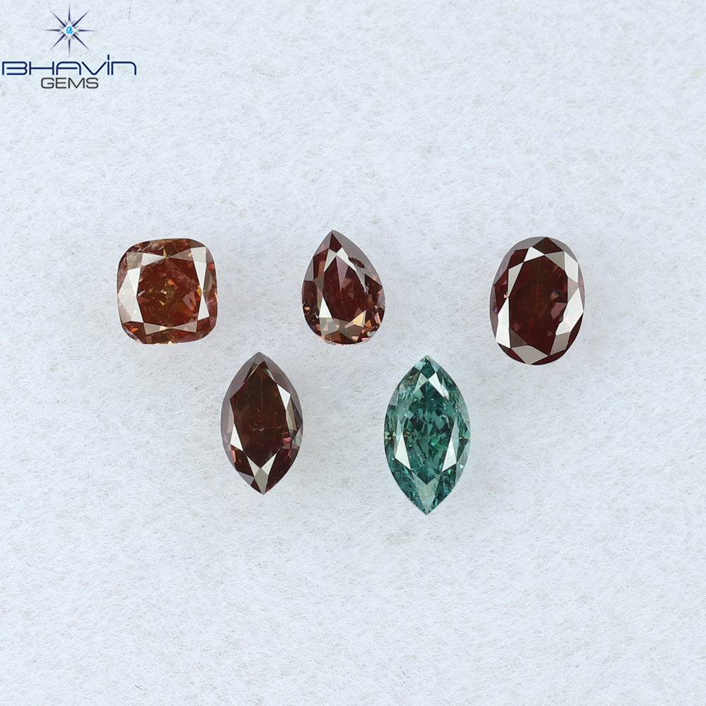 0.47 CT/5 Pcs Mix Shape Natural Diamond Pink Color SI Clarity (3.00 MM)