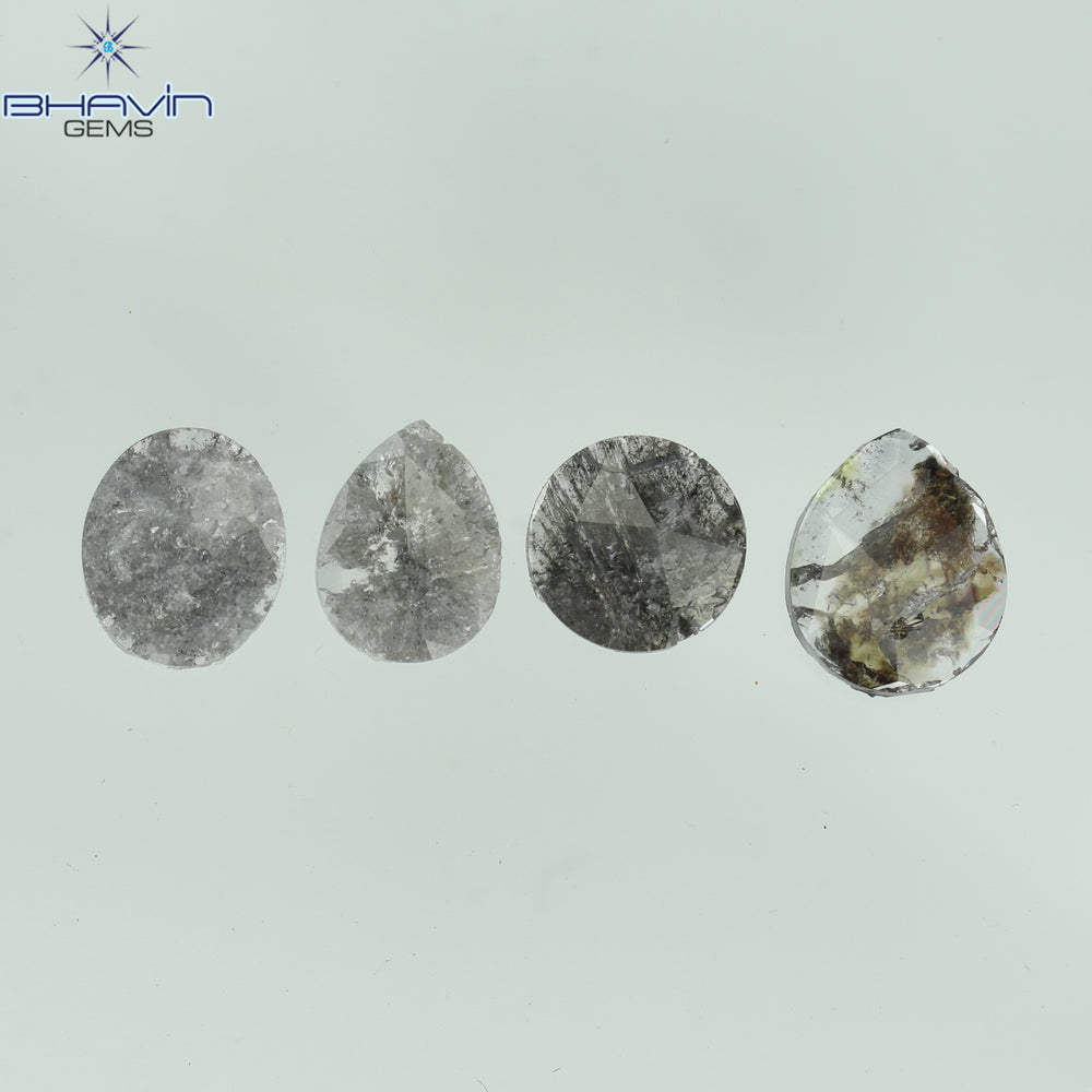 0.98 CT/4 Pcs Mix Slice Shape Natural Diamond  Salt And Pepper Color I3 Clarity (6.44 MM)
