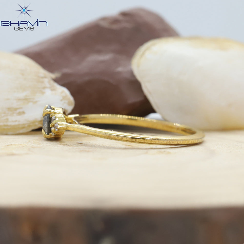 ラウンド ダイヤモンド, 天然ダイヤモンド リング, ソルト アンド ペッパー ダイヤモンド, ゴールド リング, 婚約指輪, 結婚指輪, ダイヤモンド リング