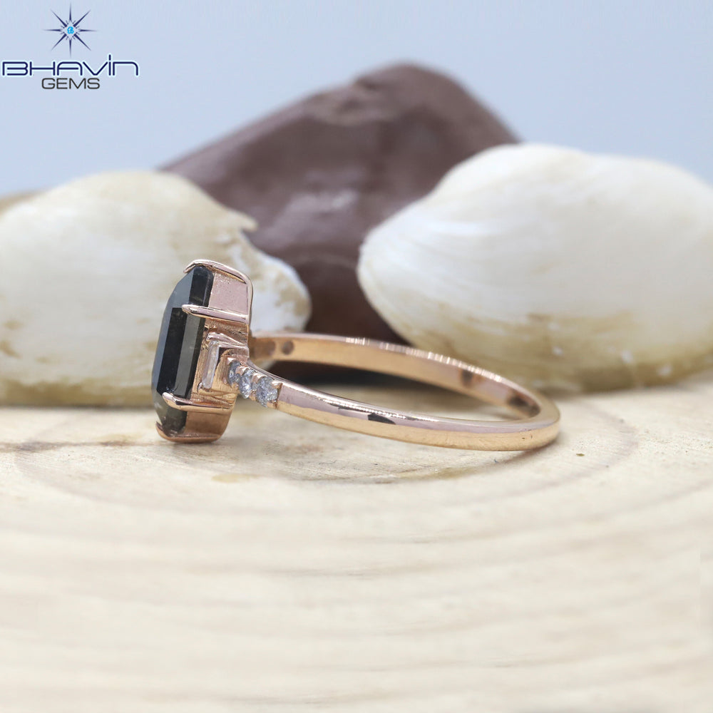 Hexagon Diamond Salt And Pepper Diamond Natural Diamond Ring Gold Ring Engagement Ring