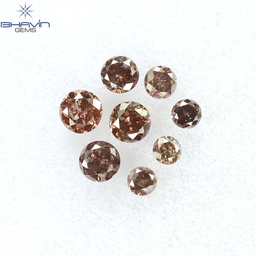 0.11 CT/8 Pcs Round Shape Natural Loose Diamond Brown Pink Color I1 Clarity (1.70 MM)