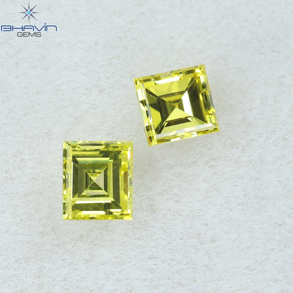 0.23 CT/2 Pcs Square Cut Natural Diamond Enhanced Yellow Color VS-SI Clarity (2.75 MM)