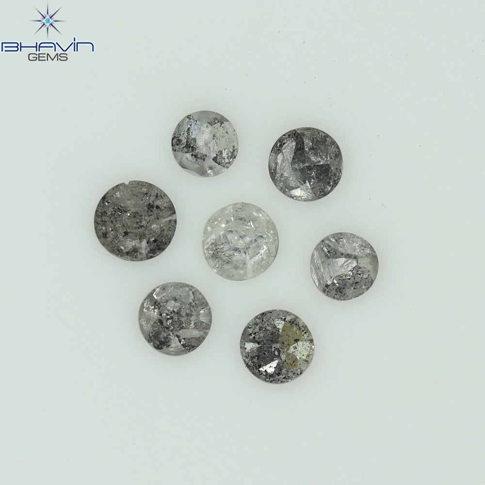 0.31 CT/7 Pcs Uncut Shape Salt And Pepper Color Natural Loose Diamond I3 Clarity (2.28 MM)