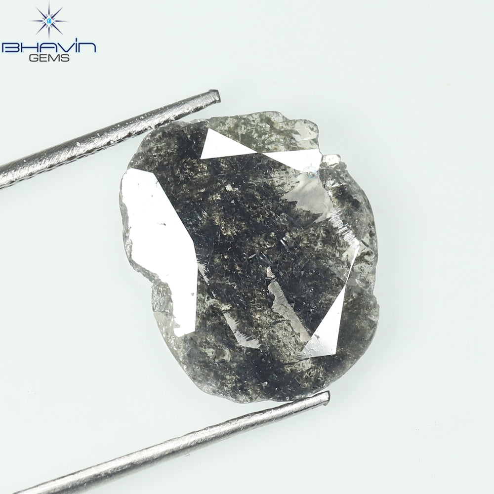 1.69 CT Slice Shape Natural Diamond Salt And Pepper Color I3 Clarity (12.46 MM)