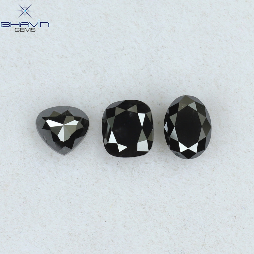 1.03 CT/3 PCS Mix Shape Natural Diamond Black Color Opaque Clarity (4.35 MM)