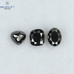 1.03 CT/3 PCS Mix Shape Natural Diamond Black Color Opaque Clarity (4.35 MM)
