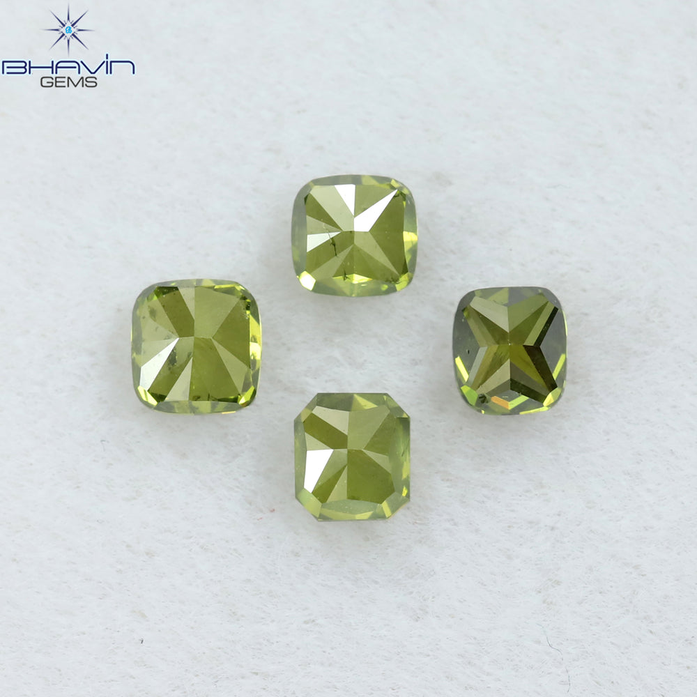 0.56 CT/4 Pcs Cushion Shape Natural Diamond Green Color SI Clarity (3.04 MM)