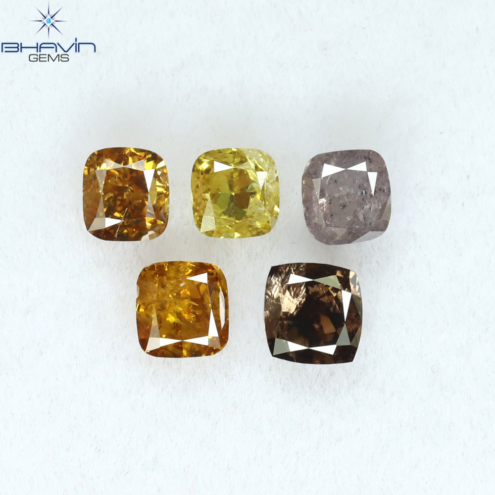 1.23 CT/5 Pcs Cushion Shape Natural Diamond Mix Color SI2 Clarity (3.75 MM)