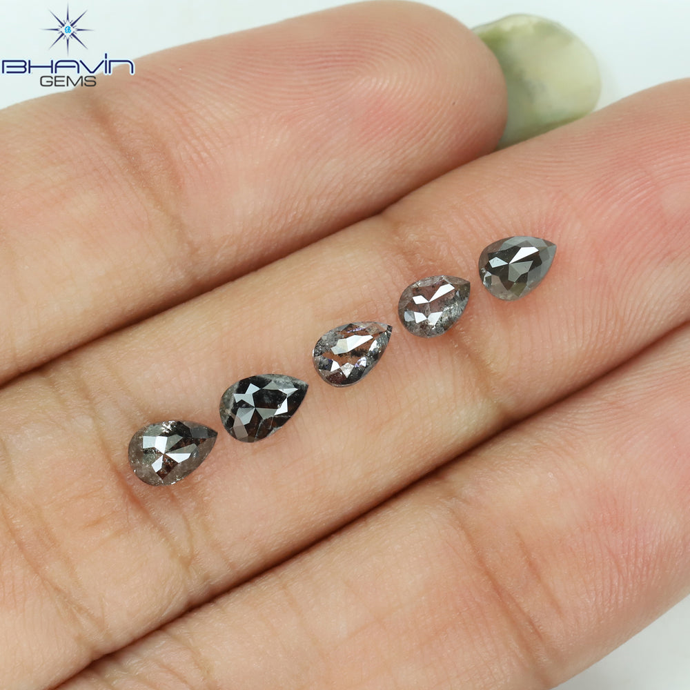 1.37 CT/5 PCS Pear Shape Natural Diamond Salt And Pepper Color I3 Clarity (5.15 MM)