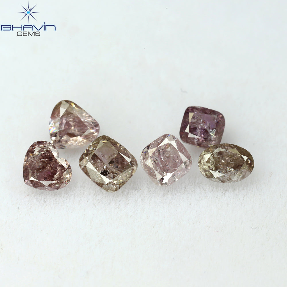 1.50 CT/6 Pcs Mix Shape Natural Diamond Pink Color I3 Clarity (4.05 MM)