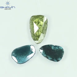 1.74 CT/3 Pcs Slice Shape Natural Diamond Blue Green Color I3 Clarity (11.31 MM)