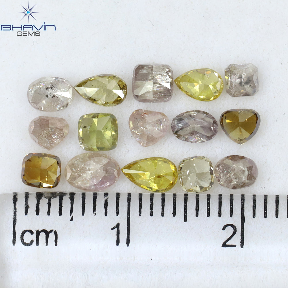 3.04 CT/15 Pcs Mix Shape Natural Diamond Pink Yellow Color I2 Clarity (5.00 MM)