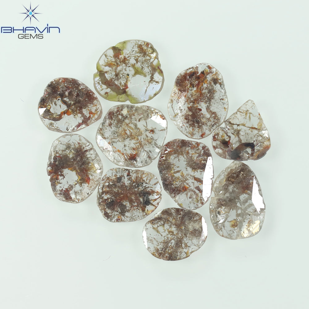 5.21 CT/10 Pcs Slice Shape Natural Loose Diamond Brown Color I3 Clarity (9.76 MM)