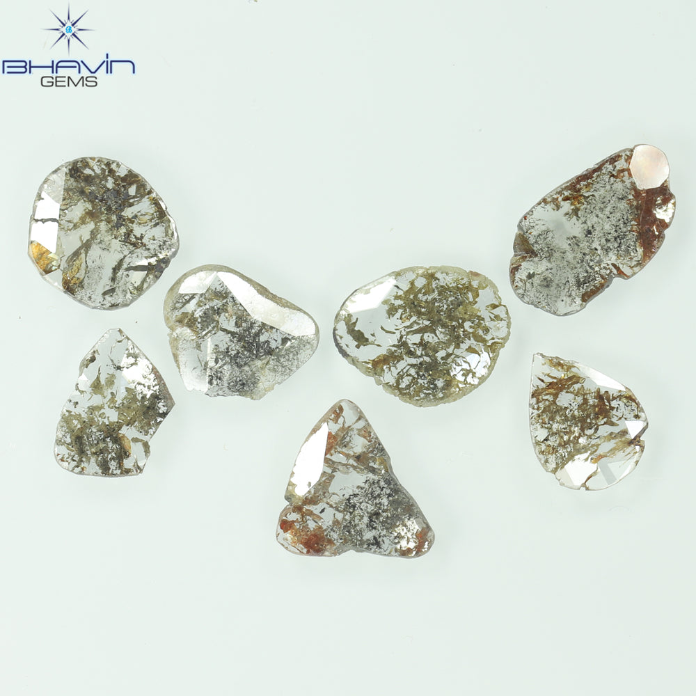 2.48 CT/7 Pcs Slice Shape Natural Diamond Salt And Pepper Color I3 Clarity (10.12 MM)
