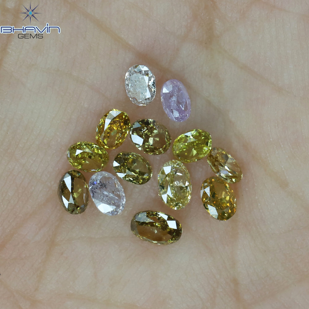 1.09 CT/13 Pcs Oval Shape Natural Diamond Mix Color SI Clarity (3.50 MM)