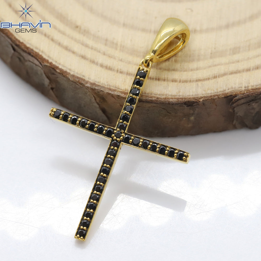 Diamond Pendant, Round Diamond, Black Diamond, Yellow Gold Pendant, Bridal Necklace, Pendant