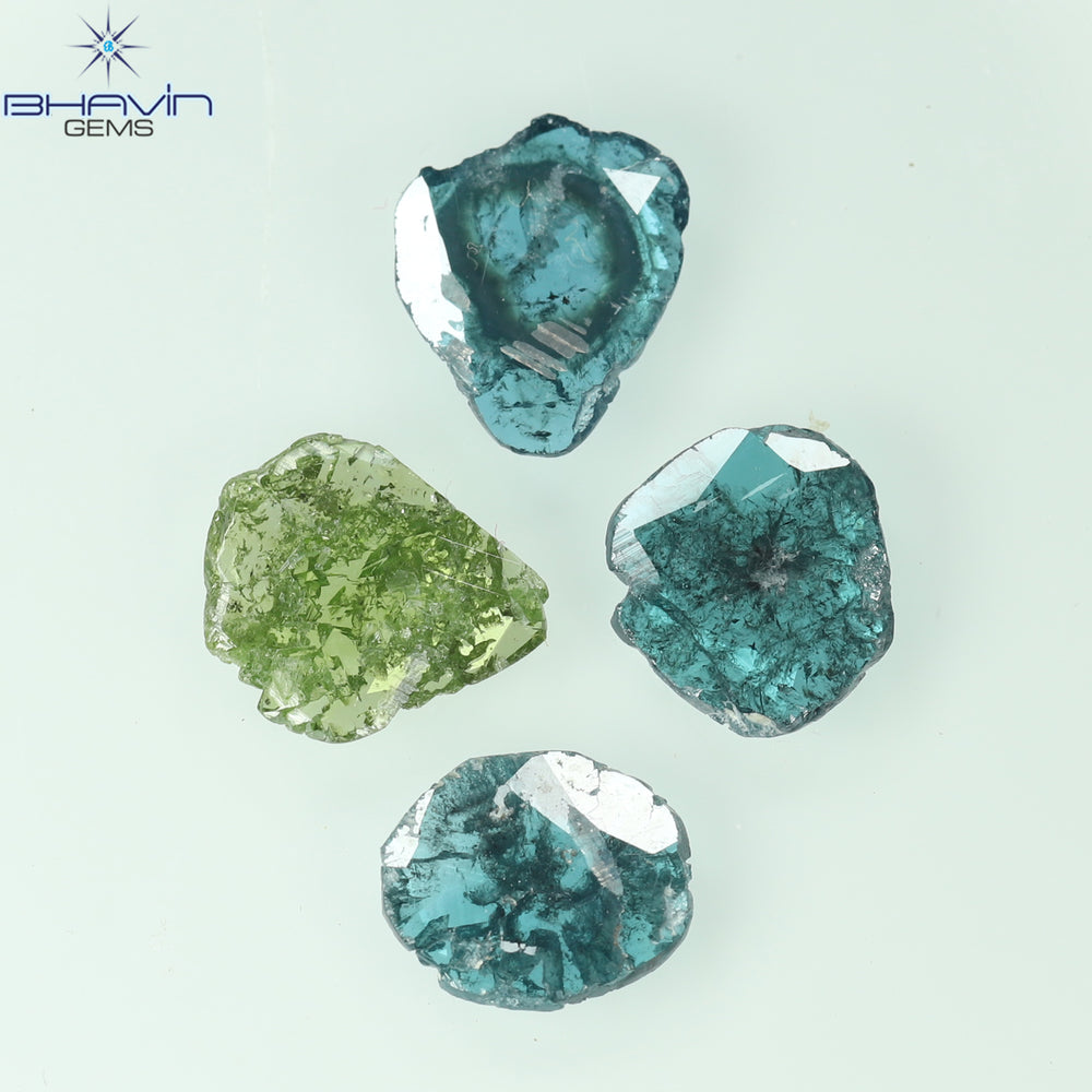 1.66 CT/4 Pcs Slice Shape Natural Diamond Blue Green Color I3 Clarity (7.70 MM)