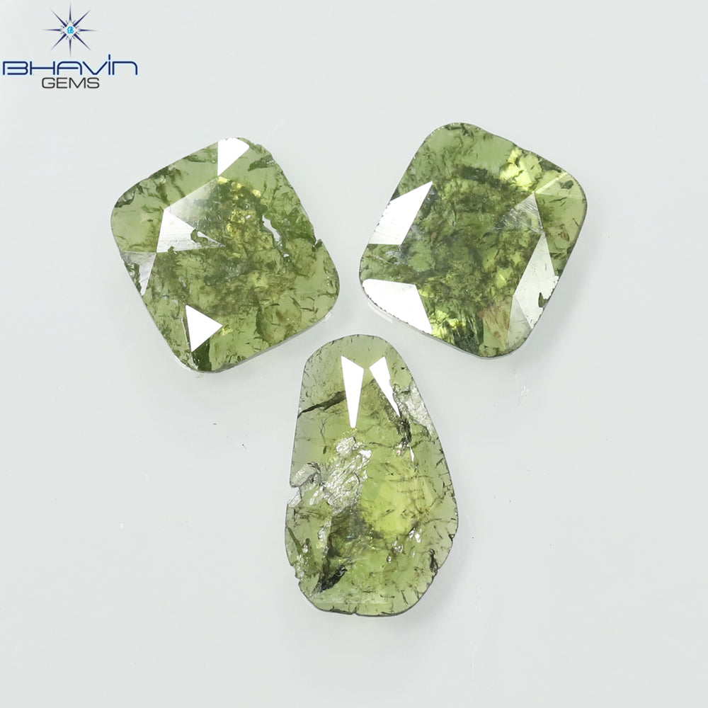 1.28 CT/3 Pcs Slice Shape Natural Diamond Green Color I3 Clarity (9.65 MM)