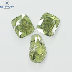 1.28 CT/3 Pcs Slice Shape Natural Diamond Green Color I3 Clarity (9.65 MM)