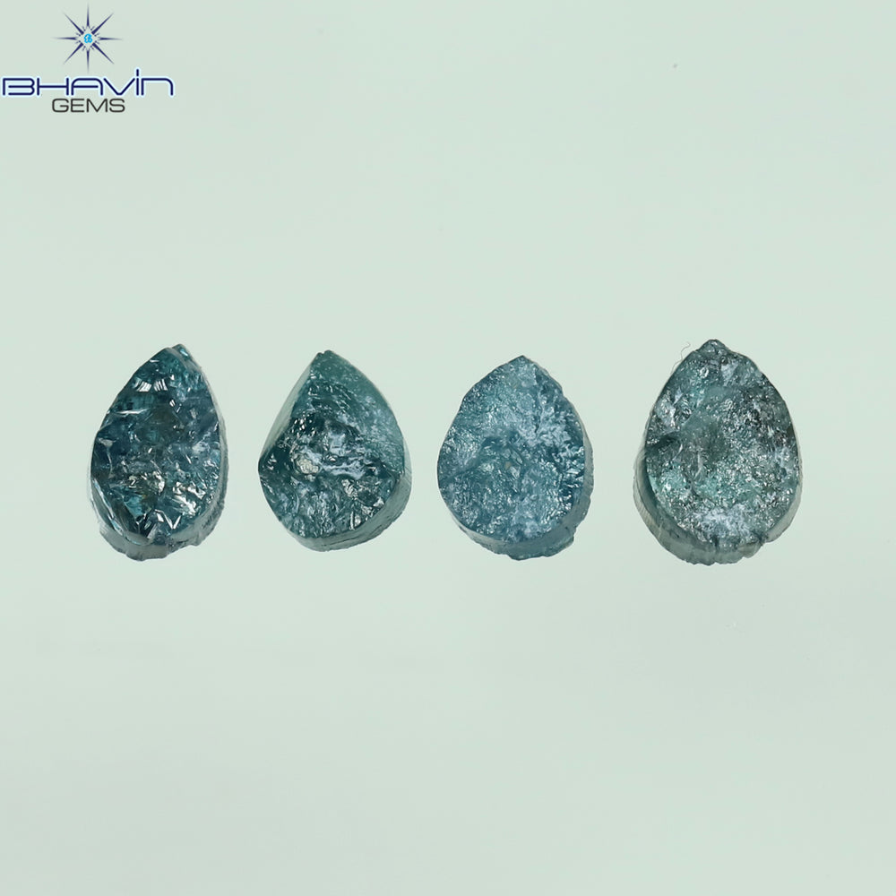 0.82 CT /4 Pcs Pear Rough Shape Blue Color Natural Loose Diamond I3 Clarity (4.45 MM)