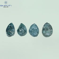 0.82 CT /4 Pcs Pear Rough Shape Blue Color Natural Loose Diamond I3 Clarity (4.45 MM)