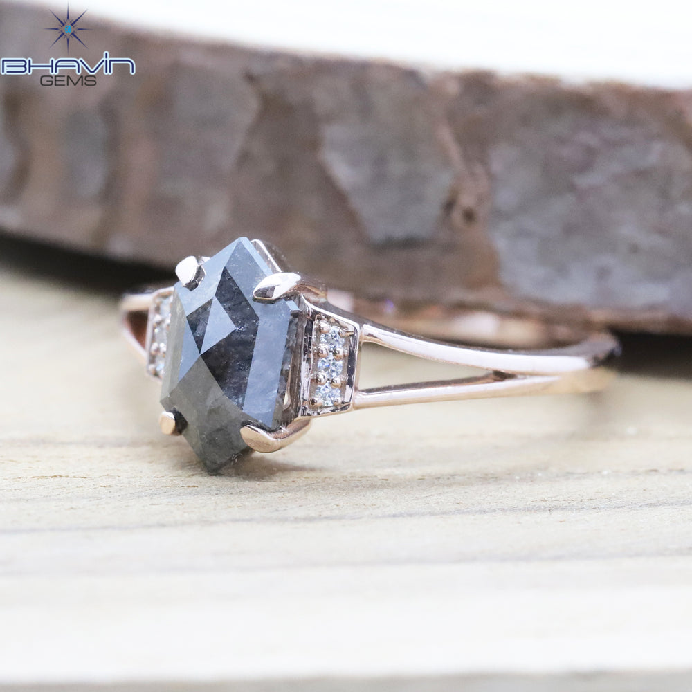 Hexagon Diamond Salt And Pepper Diamond Natural Diamond Ring Gold Ring Engagement Ring